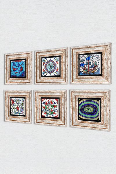 Pinecone Evil Eye, Tulip, Fish, Sailing Ship, Tile Art Stone Wall Painting Πλαίσιο Διακόσμηση τοίχου 6 Πίνακες