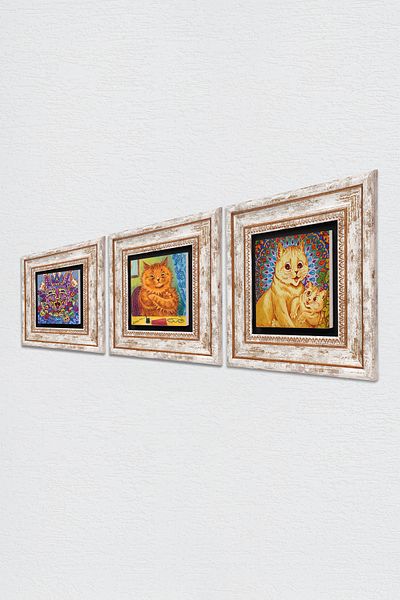 Pinecone Louis Wain Cats Πέτρινη Ζωγραφική Τοίχων Διακόσμηση Τοίχου με κορνίζα 3 τεμαχίων Σετ ζωγραφικής Wall Art Tk3-631
