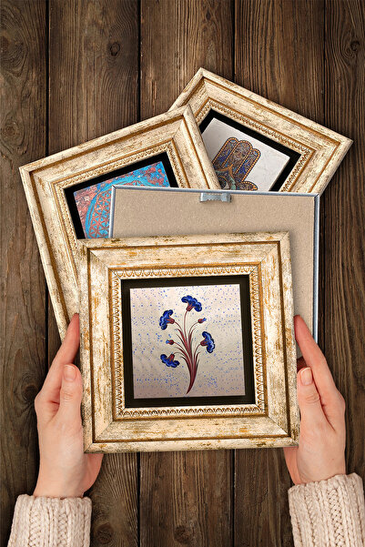 Pinecone Мраморно изкуство, стенна картина с лале от камък, рамкиран стенен декор, комплект от 4 картини за стенен декор Tk4-47