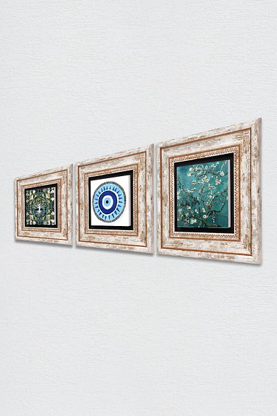 Pinecone Tree of Life, Van Gogh Almond Tree Stone Wall Painting Framed Wall Decor Set of 3 Painting Wall Art