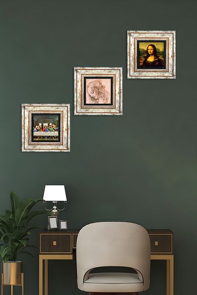 Pinecone Leonardo Da Vinci Stone Wall Painting Framed Wall Decor 3 Piece Painting Set Wall Art