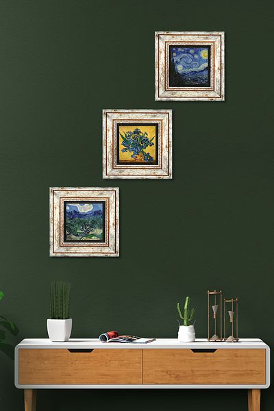 Pinecone Van Gogh Olive Trees, Irises, Starry Night Stone Wall Painting Framed Wall Decor 3 Piece Painting