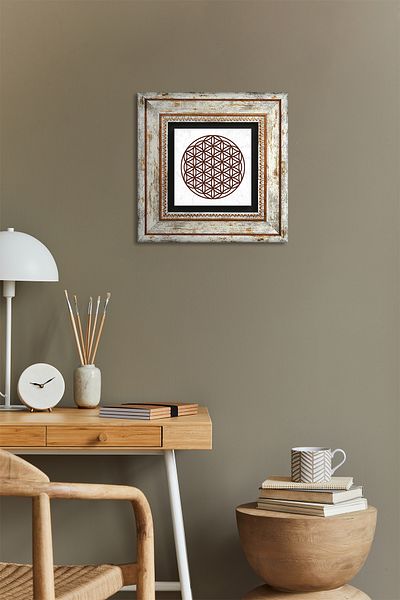 Pinecone Floarea vieții Pictură pe perete cu piatră Decorație de perete înrămată Tk1-176