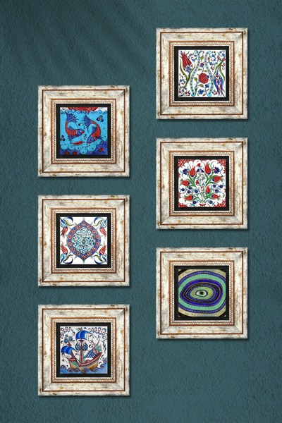Pinecone Evil Eye, Tulip, Fish, Sailing Ship, Tile Art Stone Wall Painting Framed Wall Decor 6 Piece Painting