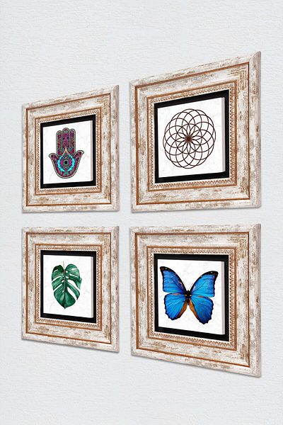 Pinecone Fluture, Frunză, Floarea Vieții, Mâna Maicii Fatma (HAMSA) Pictură pe perete cu pietre Decorație de perete înrămată