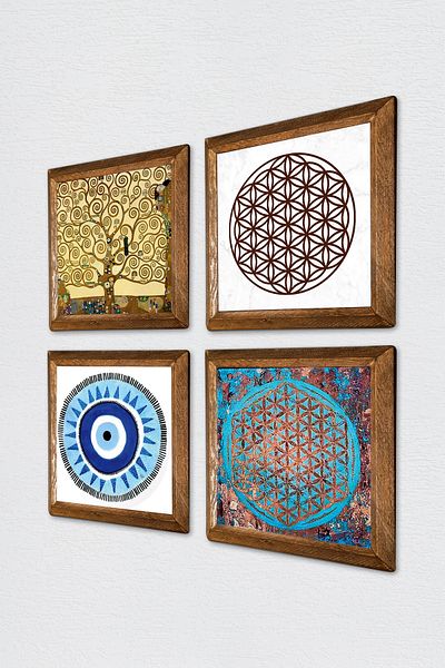 Pinecone Evil Eye, Floarea Vieții, Gustav Klimt Arborele Vieții Pictură pe perete din piatră Decor de perete cu rame din lemn