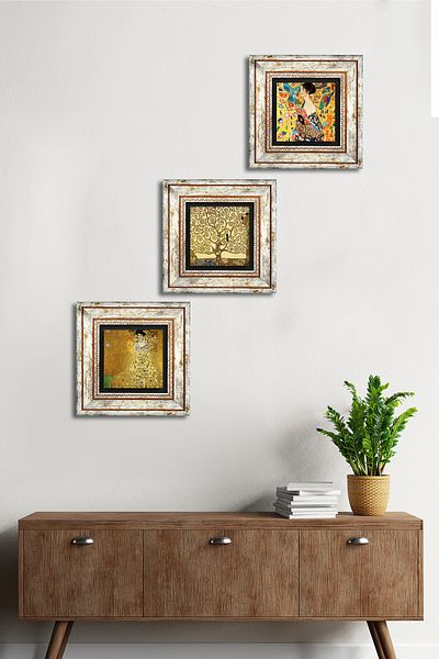Pinecone Gustav Klimt Woman with the Fan, Bauer Portrait, Tree of Life Stone Wall Painting Framed Wall Decor