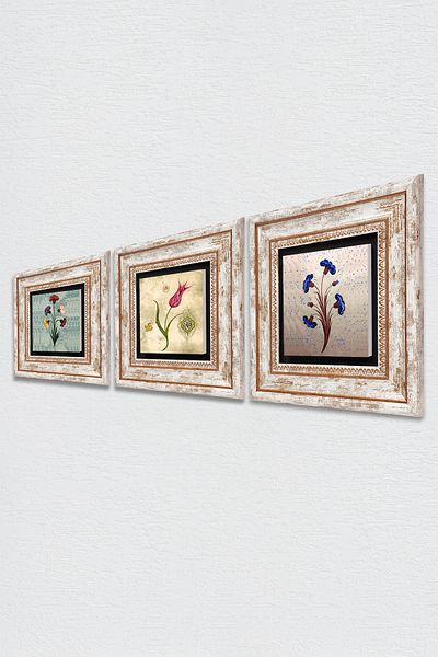 Pinecone Artă marmorată, pictură murală din piatră de lalele Decor de perete înrămat Set de pictură din 3 piese Artă de perete Tk3-65