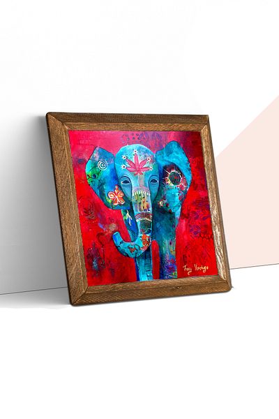 Pinecone Elephant Stone Wall Painting Wooden Framed Wall Decor Wall Art 25X25Cm