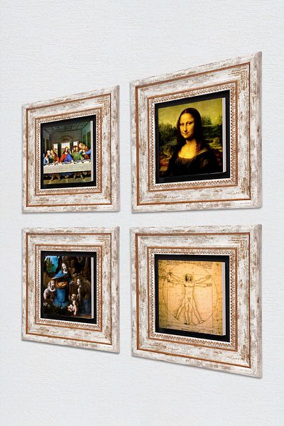 Pinecone Leonardo Da Vinci Stone Wall Painting Framed Wall Decor 4 Piece Painting Set Wall Art Tk4-78