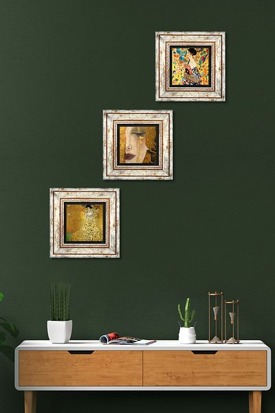 Pinecone Gustav Klimt Stone Wall Painting Framed Wall Decor 3 Piece Painting Set Wall Art