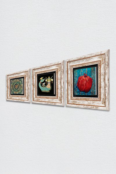 Pinecone Mandala, Şahmeran, Pictură pe perete cu piatră de rodie Decor de perete înrămat Set de pictură 3 piese Artă de perete Tk3-122