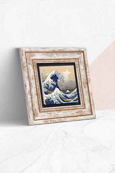 Pinecone Pictură murală din piatră de artă japoneză Big Wave Decor de perete înrămat Artă de perete