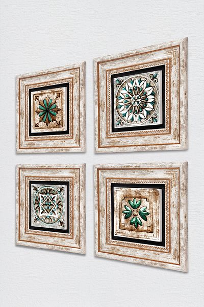 Pinecone Model marocan de epocă, pictură pe perete din piatră de artă din țiglă, decor de perete înrămat, set de 4 picturi