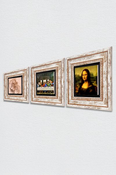 Pinecone Leonardo Da Vinci Stone Wall Painting Framed Wall Decor 3 Piece Painting Set Wall Art
