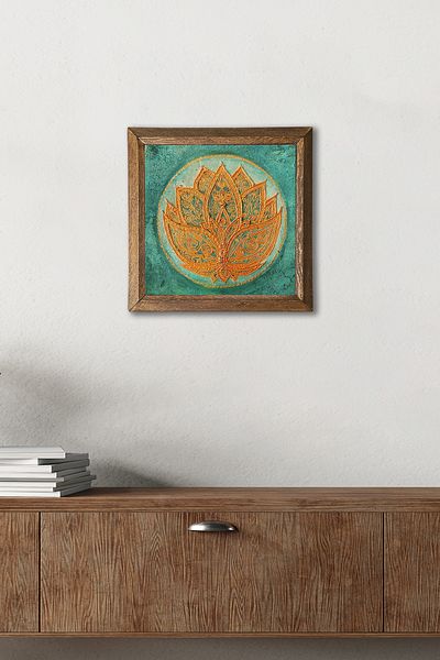 Pinecone Lotus Flower Stone Ζωγραφική Τοίχου Ξύλινο Πλαίσιο Διακόσμηση Τοίχου Τέχνη τοίχου 25x25cm W1-189