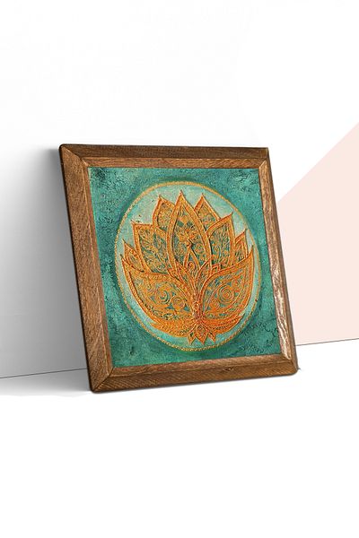 Pinecone Lotus Flower Stone Ζωγραφική Τοίχου Ξύλινο Πλαίσιο Διακόσμηση Τοίχου Τέχνη τοίχου 25x25cm W1-189