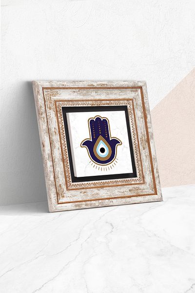 Pinecone Fatma Ana Hand (HAMSA) Pictură pe perete cu piatră cu ochi rău Decor de perete înrămat Artă de perete Tk1-349
