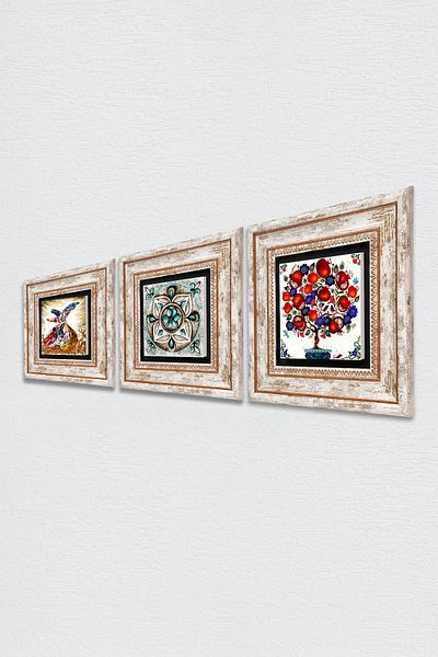 Pinecone Arta țiglă, strălucire, pictură pe perete din piatră de rodie, decor de perete înrămat, set de pictură din 3 piese