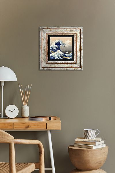 Pinecone Pictură murală din piatră de artă japoneză Big Wave Decor de perete înrămat Artă de perete