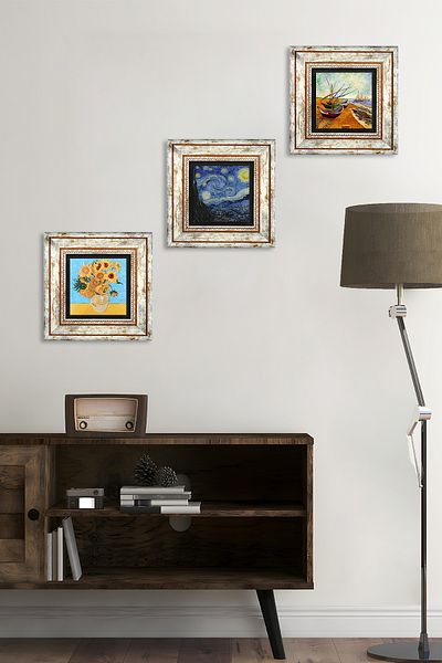Pinecone Pictură pe perete cu piatră Van Gogh Decor de perete înrămat Set de pictură 3 piese Wall Art Tk3-92