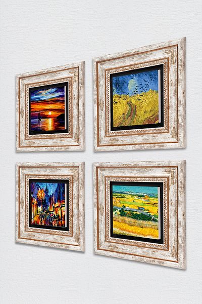 Pinecone Van Gogh, Sea Landscape, Street Landscape Stone Wall Painting Framed Wall Decor Set of 4 Tk4-1895