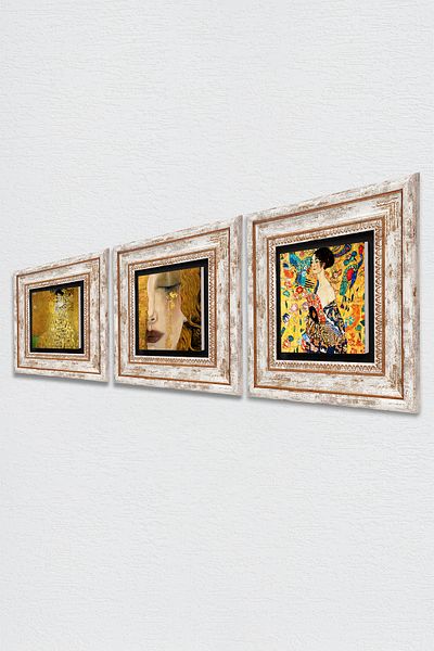 Pinecone Gustav Klimt Stone Wall Painting Framed Wall Decor 3 Piece Painting Set Wall Art