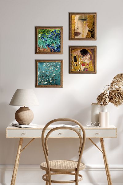 Pinecone Van Gogh, Gustav Klimt Πέτρινη Ζωγραφική Τοίχων Ξύλινο Πλαίσιο Διακόσμηση Τοίχου 4 τεμαχίων Σετ ζωγραφικής W4-677