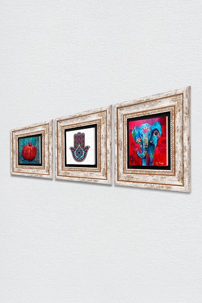 Pinecone Ελέφαντας, Fatma Ana Eli (HAMSA), Πέτρινος Τοίχος Ζωγραφικής Ροδιού Κορνίζα Διακόσμηση Τοίχου 3 τεμαχίων Σετ ζωγραφικής Wall Art