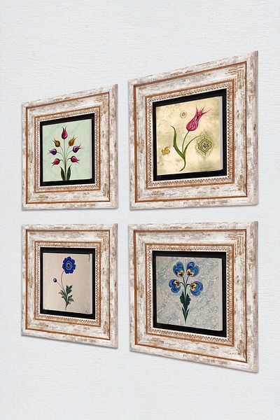 Pinecone Marbling Art, Tulip Stone Wall Painting Πλαίσιο Διακόσμηση τοίχου 4 τεμαχίων Σετ ζωγραφικής Wall Art Tk4-21