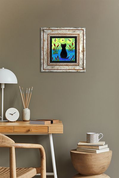 Pinecone Pictură de perete cu pisică de piatră, decor de perete înrămat, artă de perete Tk1-413