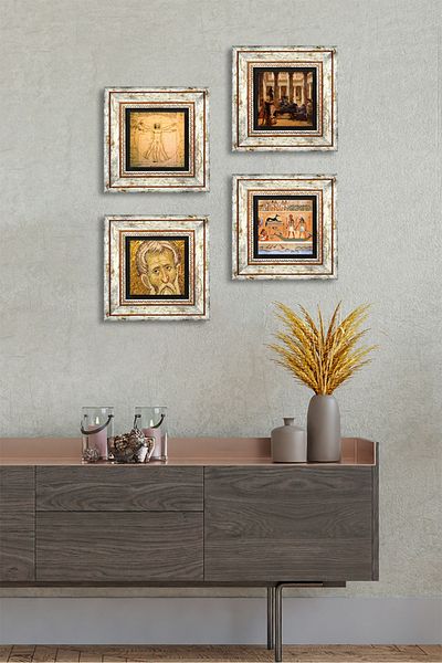 Pinecone Mosaic, Ancient Egypt, a Roman Art Lover, Da Vinci Vitruvian Man Stone Painting Framed Wall Decor