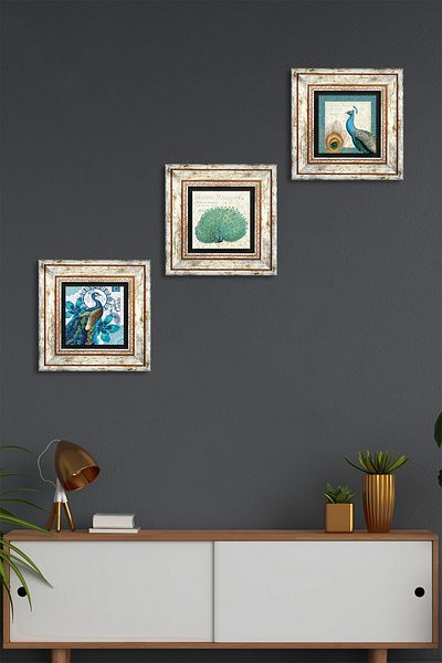 Pinecone Pictură murală din piatră de păun Decor de perete înrămat Set de pictură din 3 piese Artă de perete
