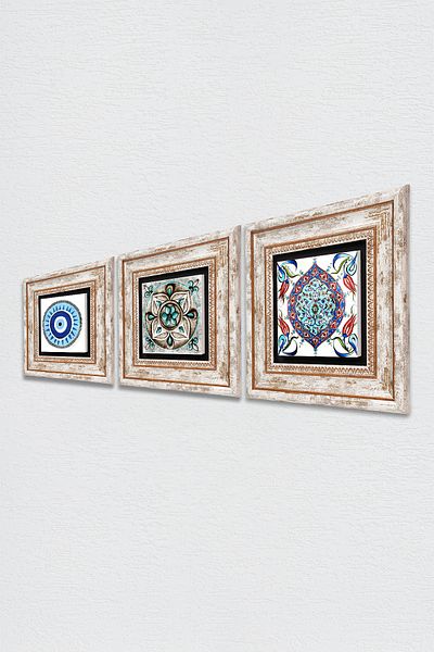 Pinecone Evil Eye, Tile Art Stone Wall Painting Framed Wall Decor 3 Piece Painting Set Wall Art Tk3-195