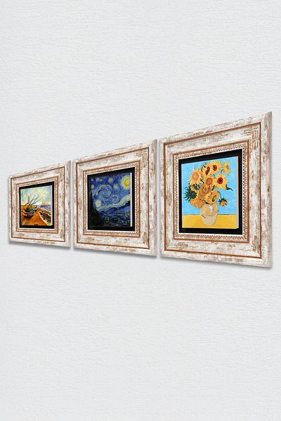 Pinecone Pictură pe perete cu piatră Van Gogh Decor de perete înrămat Set de pictură 3 piese Wall Art Tk3-92