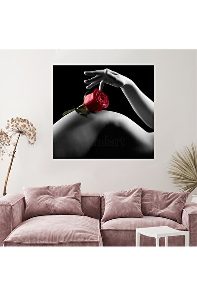 HDART Kırmızı Güllü Nü Kadın Kare Kanvas Tablo Tablosu Salon Oturma Yatak Oda...