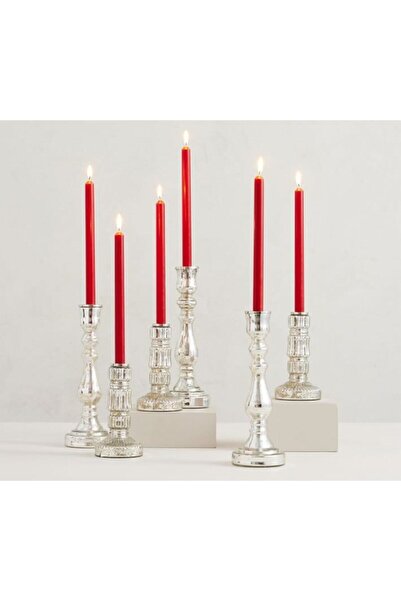 MIARIK DESIGN & DEKORASYON Kirmizi Konik Şamdan Mum 4 Lü