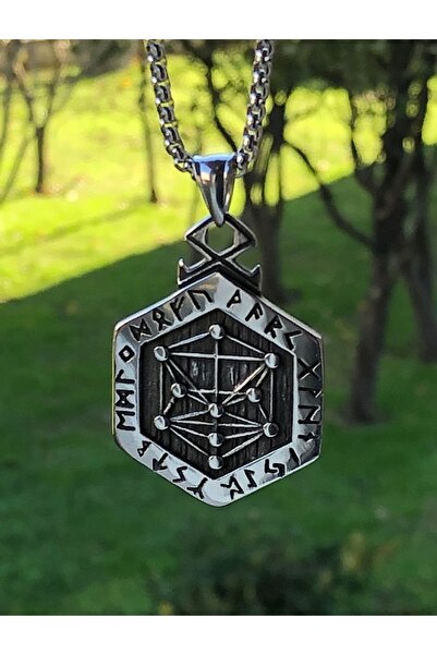 Viking قلادة سداسية من الفولاذ المقاوم للصدأ وغير مشوهة 316L مع رمز الرونيك ا...