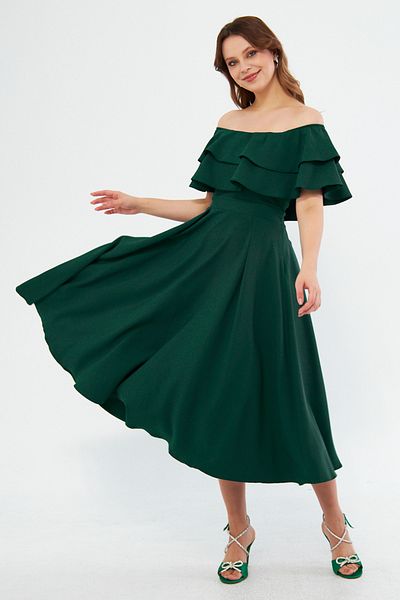 NO48 Emerald Green Off Shoulder Kamen γιακά με ντραπέ υφασμάτινο φόρεμα μίντι μήκους για επιστροφή στο σπίτι και βραδινό φόρεμα
