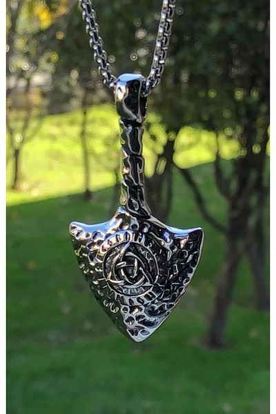 Viking Nordik Triquetra Embroidered Arrowhead Anti-Tarnish & Stainless 316L Steel Men's Necklace