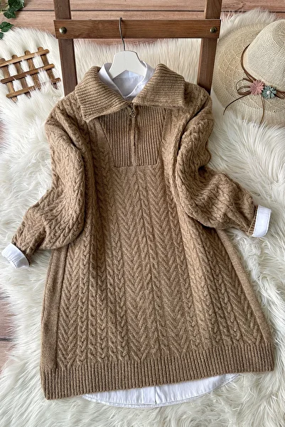 MODAQU Zippered Soft Knitwear Sweater - Mink
