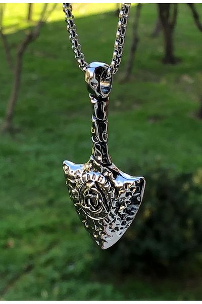 Viking Nordik Triquetra Embroidered Arrowhead Anti-Tarnish & Stainless 316L Steel Men's Necklace