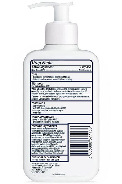 CeraVe (2 pack) CeraVe Acne Face Wash, Acne Cleanser with Salicylic Acid  , 8 fl oz