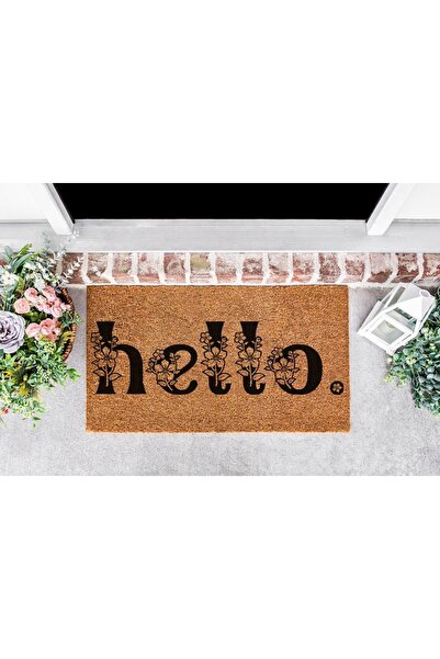 Genel Markalar Çiçekli Hello Dekoratif Çok Amaçlı İç ve Dış Kapı Önü Paspası