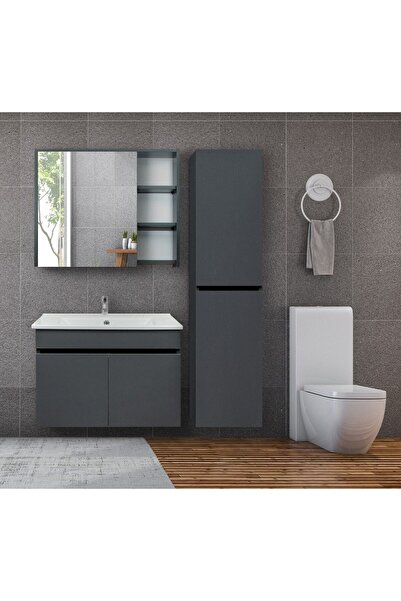 ERTEKPA Galata Banyo Dolabı Ve Boy Dolabı Takımı 75 Cm Antrasit