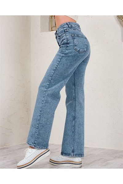 ByCukurovaFrango Blugi largi de damă cu spălare pe zăpadă cu picioare largi, blugi de damă albastri cu picioare largi Pantaloni Palazzo Jean 2024