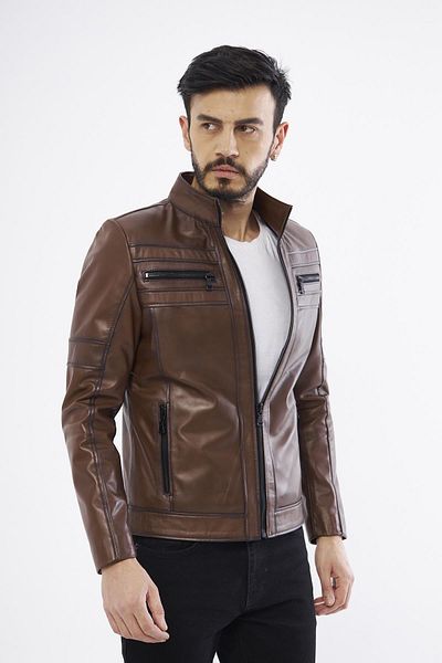 DERİNSS Derinss Der101 Genuine Leather Men's Tan Coat