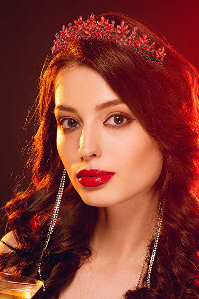 Limelia Νυφικό στέμμα με κρυστάλλινη πέτρα Princess Crown Red για ειδικές περ...