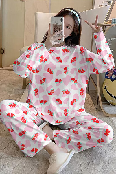 PEMBİŞ HOMEWEAR Uzun Kollu Pijama Takımı Strawberry Pink Supersoft Basic Süprem