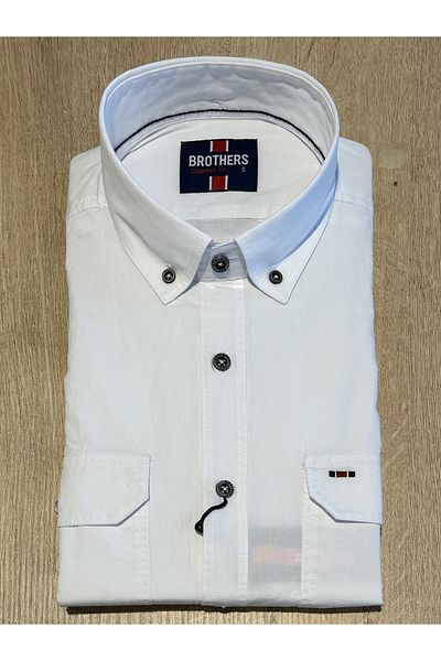 Brothers Cămașă casual pentru bărbați, cu mânecă lungă, cu croiala confortabilă (cu tăietură largă), 100% bumbac, cu buzunar dublu